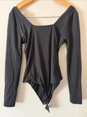 Quince Second Skin Square Neck Long Sleeve Bodysuit in Black Size S thumbnail 6