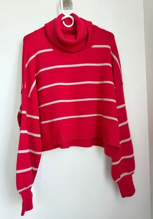 Free People Red & Cream Striped Turtleneck Sweater thumbnail 1