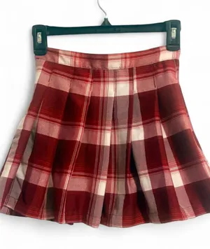 Jessica Simpson red and white plaid pleated mini skirt Sz M. thumbnail 1