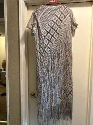 Mlle Gabrielle gray crochet lace fringe maxi Dress, size 18 thumbnail 2