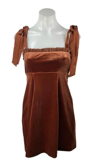 Danielle Bernstein Cooper Brown Velvet Velour Sleeveless Babydoll Mini Dress XS thumbnail 1