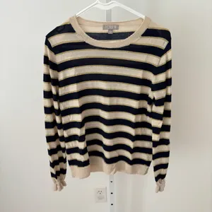 J. Crew EUC Women's Metallic Stripe Merino Wool Ruffle Sleeve Sweater Size L thumbnail 2