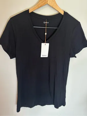 NWT Quince Cotton Modal v neck tee black medium thumbnail 2
