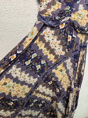 Abel the label V-Neck Floral Patchwork Maxi Dress in Navy and Cream thumbnail 5