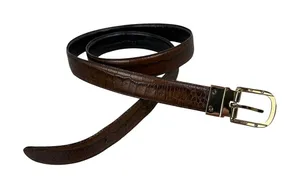 Lauren Ralph Lauren Belt Womens Brown Black Reversible Croco Embossed Gold 1" thumbnail 1