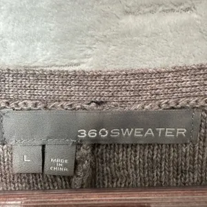 360 Sweater Womens Open Knit Back Panel Lambswool Blend Taupe L Minimalist Luxe thumbnail 6