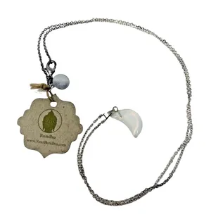 Bondhu Opalite Moon Pendant Necklace Silver Tone Crescent Charm Flaw thumbnail 1