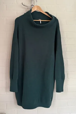 Free People Ottoman Slouchy Tunic green ribbed stretch large dress thumbnail 1