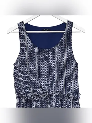 Madewell Blue White Batik Print Silk Paperbag Ruffle Waist Dress Size 8 Womens thumbnail 2