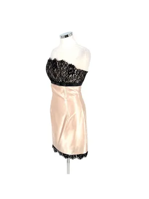 Scott McClintock Vintage 90s Lace Satin Cocktail Dress Champagne Black Size 8 thumbnail 5