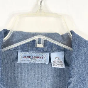 Jane Ashley Medium Petite Top Shacket Beaded‎ Denim Blue Embroidered Button 311 thumbnail 8