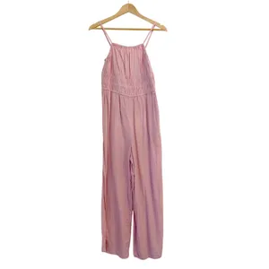 Old Navy Linen Blend‎ Jumpsuit Medium Cottagecore Smocked Wide Leg Ankle Pink thumbnail 2