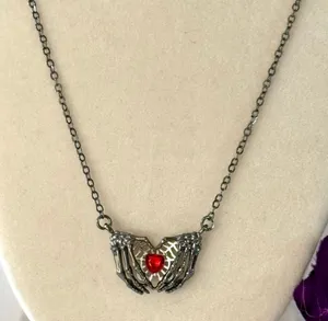 Skeleton Hand Heart Necklace (474) Silver thumbnail 1
