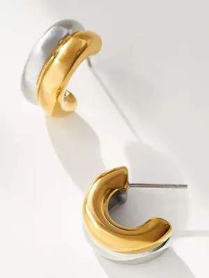 Anthropologie Mixed Metal Half Hoop Earrings thumbnail 1