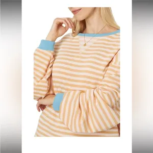 NWOT Free People We The Free Women’s Classic Striped Crew Latte Combo Sz L thumbnail 7