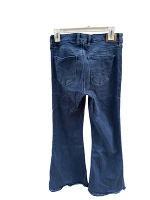 American Eagle Festival Flare Jeans 70s Boho Front Seam Slit Hem Dark Wash 8 thumbnail 6