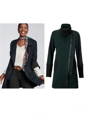 Cabi Renaissance Forest Green Black Asymmetrical Full Zip Mid Length Jacket‎ S thumbnail 2