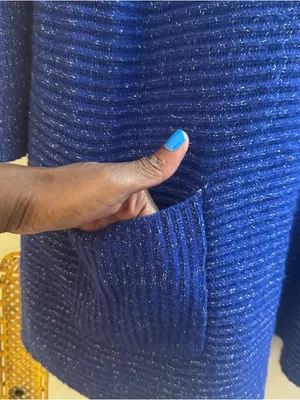Royal blue metallic Ribbed Pocket pullover oversized knit Sweater size small thumbnail 7