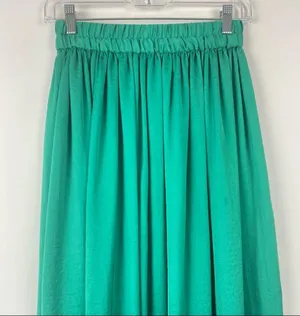 Mango CASUAL Maxi Skirt Green Satin Polyester Floor Length Elastic Waist XS thumbnail 3