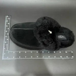 UGG Disquette Black Suede Leather Plush Sheepskin Platform Slippers Size 8 thumbnail 12