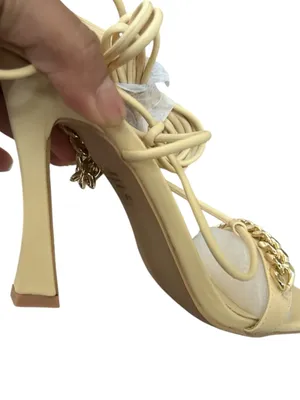 Cape Robbin Beige Lace-Up Heeled Sandals with Gold Chain thumbnail 6