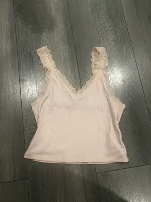 American Eagle Ribbed Pint Tank With Lace Hem thumbnail 2