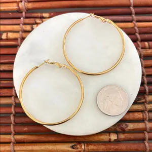 Elegant Gold Tone Large Hoop Earrings thumbnail 2