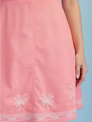 GIGIO Palm Tree Embroidered Linen Mini Dress Bubble Sleeve L thumbnail 3