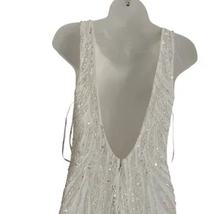 Lulus Glamourous Ever After White Sequin Beaded Backless Maxi Dress Medium Bride thumbnail 8