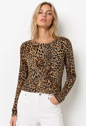 Bar III Leopard Print Long Sleeve Top Y2K Animal Print Edgy Cool Girl Size XL thumbnail 1