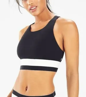 Fabletics Jane Medium Impmact Sports Bra Black White SMALL NWT Hidden Pocket thumbnail 1