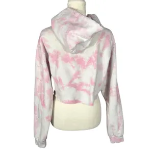 Artist Union Hoodie Womens Small Pink Tie Dye Cropped Raw Hem Long Sleeve thumbnail 4