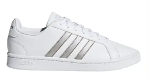 Adidas Womens Size 7 Grand Court Cloudfoam Lifestyle Sneakers White Silver Metal thumbnail 1