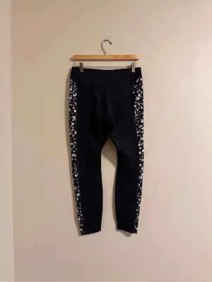 Nike Black Leggings with White daisy Side Stripes and Blue Swoosh thumbnail 3