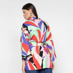 Farm Rio Women's Fresh Foliage Colorful Print Tie‎ Waist Casual Jacket Kimono XS thumbnail 4