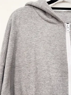 J.ING Gray Waffle Knit Zip Up Hoodie Shorts Two Piece Lounge Set One Size thumbnail 3
