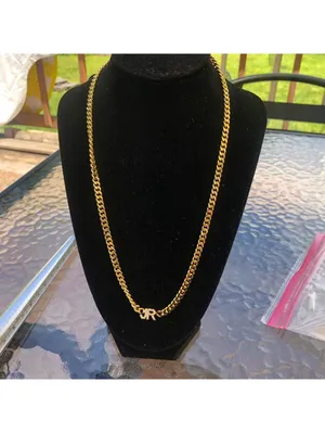 NWOT Stainless Steel Gold Tone Chain Necklace with Rhinestone "JR" thumbnail 2