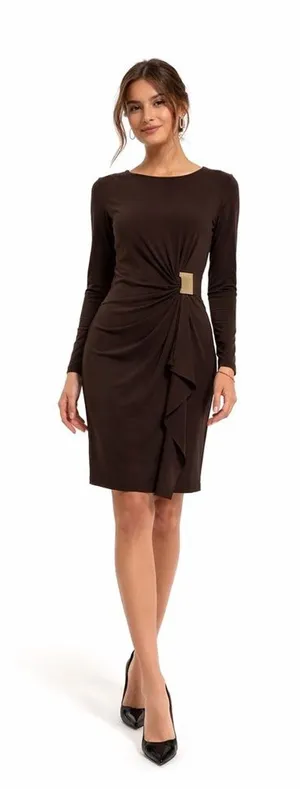 Michael Kors Faux Wrap Dress Brown Gold MK Buckle NWT M thumbnail 1