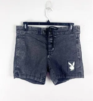 PLAYBOY BY PACSUN Black High Rise Tie Closure Detail Lightweight Shorts Small thumbnail 1
