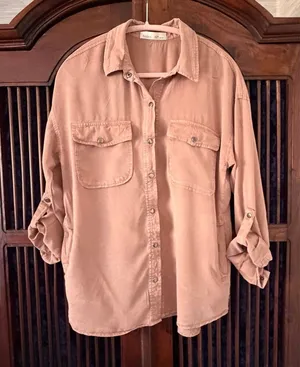 Be cool S/M 100% Tencel Utility Shirt Jacket Snap Buttons thumbnail 1
