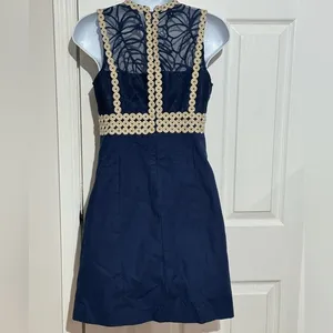 Lilly Pulitzer Shift‎ Dress Womens Navy Blue Lace Trim Sleeveless 00 thumbnail 3