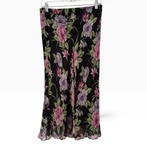 Allison Taylor Dark Floral Silk Midi Skirt Size Medium thumbnail 2