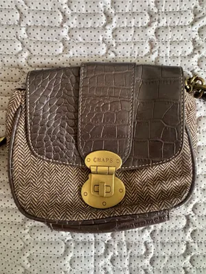 Vintage Chaps Brown and Tan Crossbody Saddle Bag with Gold-Tone Lock thumbnail 2