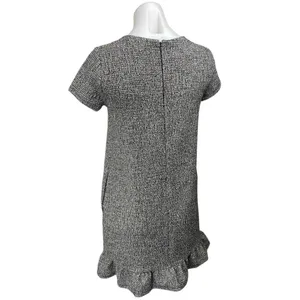 Ann Taylor LOFT Gray Short Sleeve Crew Neck Ruffle Mini Shift Dress Size XS thumbnail 2
