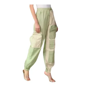 Hot & Delicious Colorblock Cargo Jogger Pants Mint Green Cream Multi Pocket SM thumbnail 12