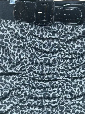Plus size Black and Gray Leopard Print Ruched Mini Skirt with Belt 2X Stretchy. thumbnail 3