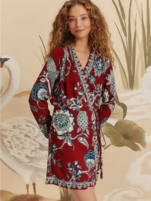 Farm Rio Red Tropical Landing Wrap Mini Dress thumbnail 3