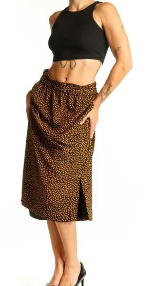 J. Crew Brown & Black Polka Dot Printed Midi Skirt Size Large thumbnail 1