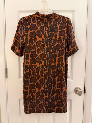 Equipment Femme 100% Silk Brown Leopard Print Shirt Dress XS thumbnail 2