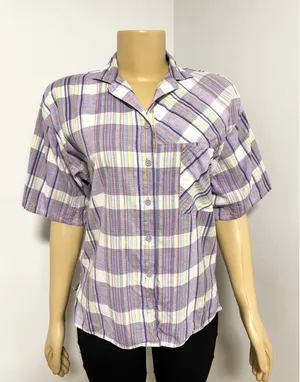 Messages Womens Purple Yellow Plaid Cotton Short Sleeve Button Down Shirt Small thumbnail 1